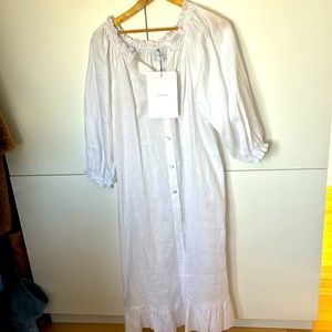 Sleeper linen off shoulder maxi-dress